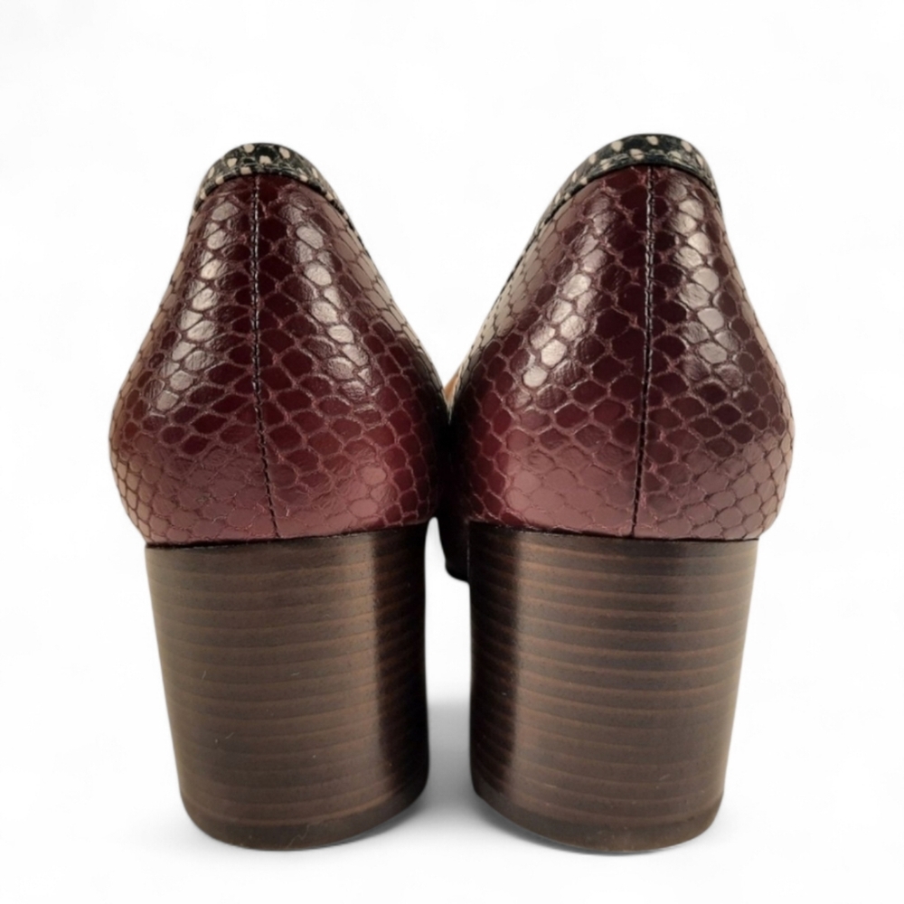 TORY BURCH Equestrian Block Heel Loafers Horsebit Pumps Snake Croc Academia 8.5 - Picture 8 of 12
